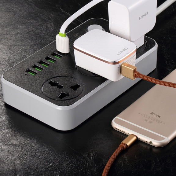 LDNIO SC3604 6 x USB Ports Multi-function Travel Home Office Socket, Cable Length: 2m, UK Plug