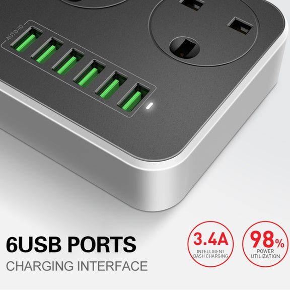 LDNIO SC3604 6 x USB Ports Multi-function Travel Home Office Socket, Cable Length: 2m, EU Plug