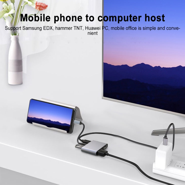 4 in 1 Multifunction USB-C / Type-C to PD USB-C / Type-C +USB 3.0+Dual HDMI HUB Docking Station (White)