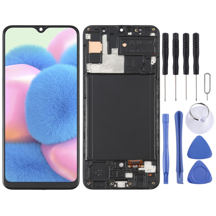 6.36 inch OLED LCD Screen for Samsung Galaxy A30S SM-A307 Digitizer Full Assembly with Frame (Black)