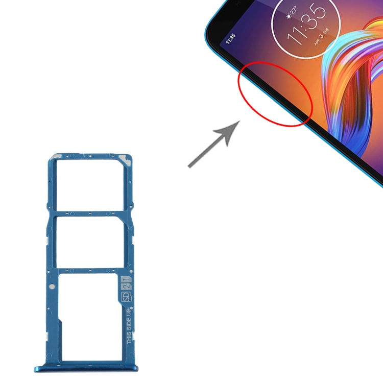 SIM Card Tray + SIM Card Tray + Micro SD Card Tray for Motorola Moto E6 Play/XT2029/XT2029-1(Blue)