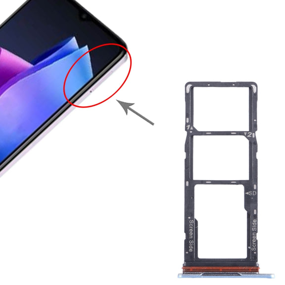 For Tecno Pop 7 BF6 SIM Card Tray + SIM Card Tray + Micro SD Card Tray (Blue)