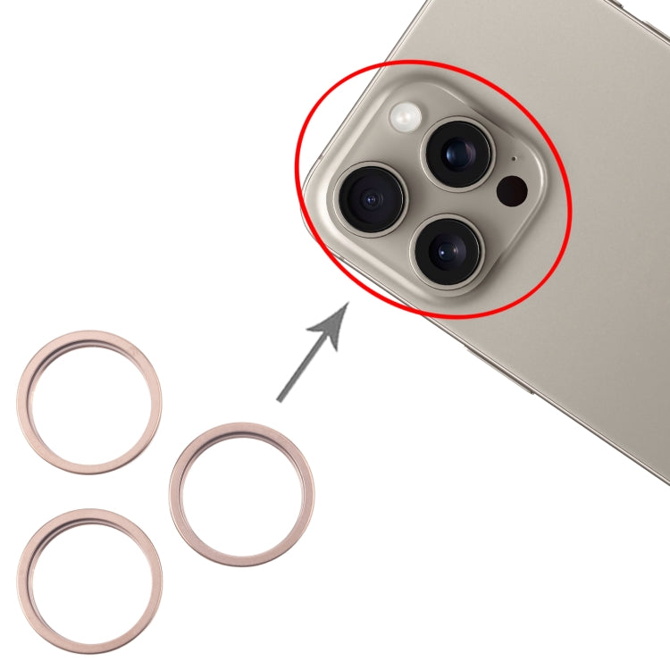 For iPhone 16 Pro 3pcs/set Rear Camera Glass Lens Metal Outside Protector Hoop Ring (Gold)