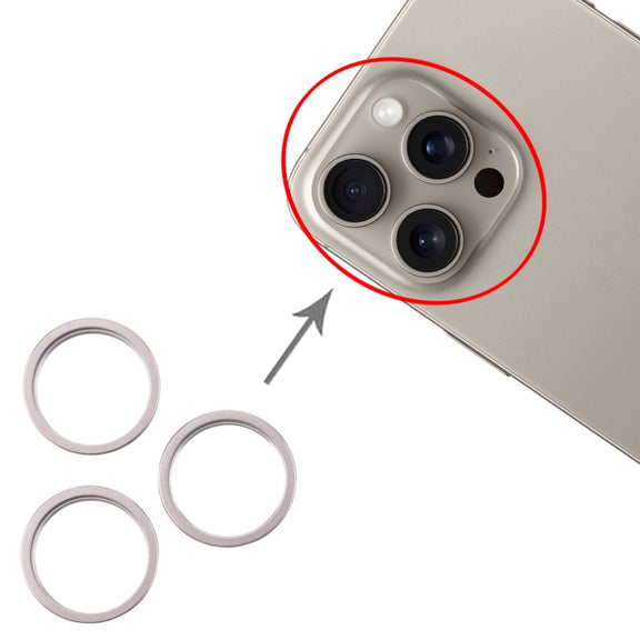 For iPhone 16 Pro 3pcs/set Rear Camera Glass Lens Metal Outside Protector Hoop Ring (Titanium Color)