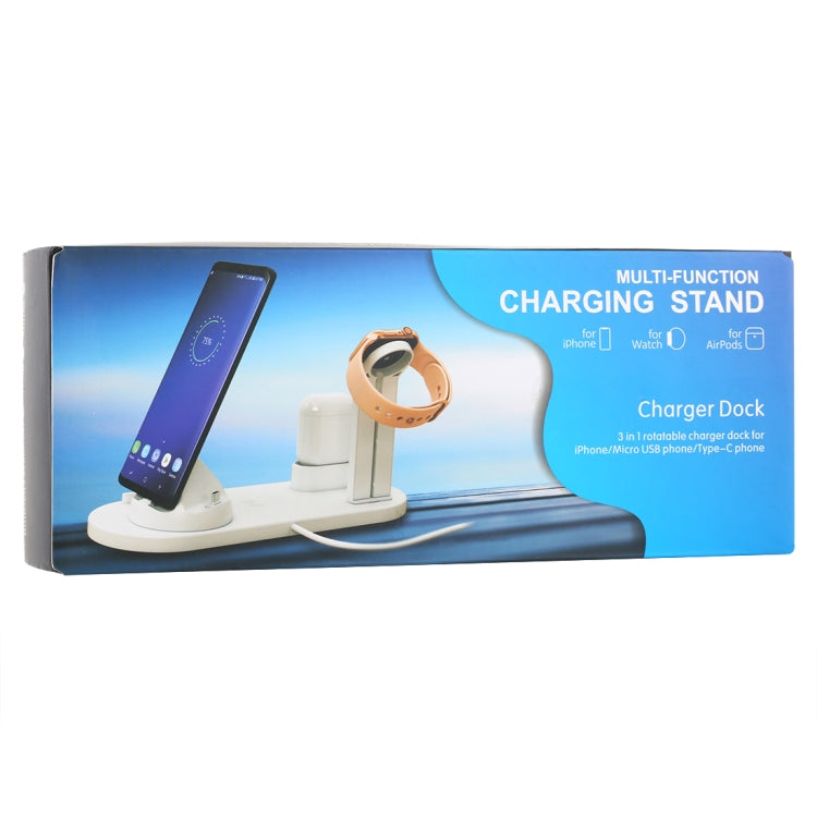 HQ-UD15 5 in 1 Micro USB + USB-C / Type-C + 8 Pin Interface Phone Charging Base with 8 Pin Earphone Charging Interface & Watch Stand, Without Wireless Charger (Black)