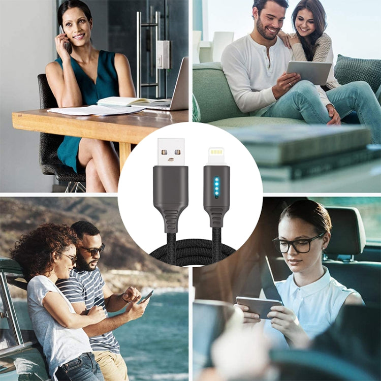 8 Pin Interface Zinc Alloy Marquee Luminous Intelligent Automatic Power off Charging Data Cable(white)
