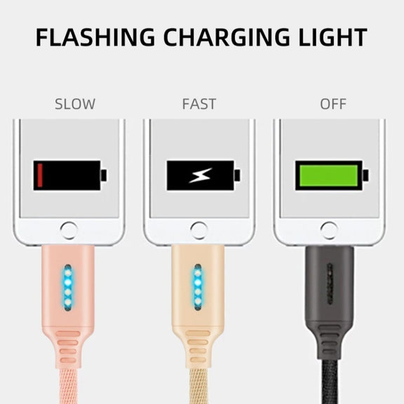 8 Pin Interface Zinc Alloy Marquee Luminous Intelligent Automatic Power off Charging Data Cable(glod)