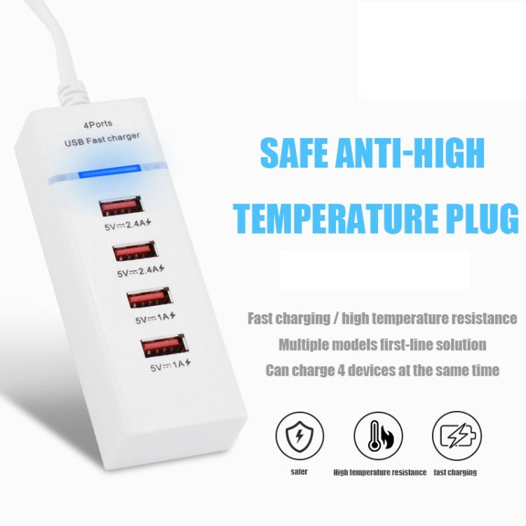 5V 4.1A 4 USB Ports Charger Adapter with Power Plug Cable, Cable Length: 1.5m, US Plug(White)