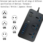 T09 3000W High Power Multi-Function Plug-in 3-Hole International Universal Jack + 6 USB Intelligent Charging EU PLUG