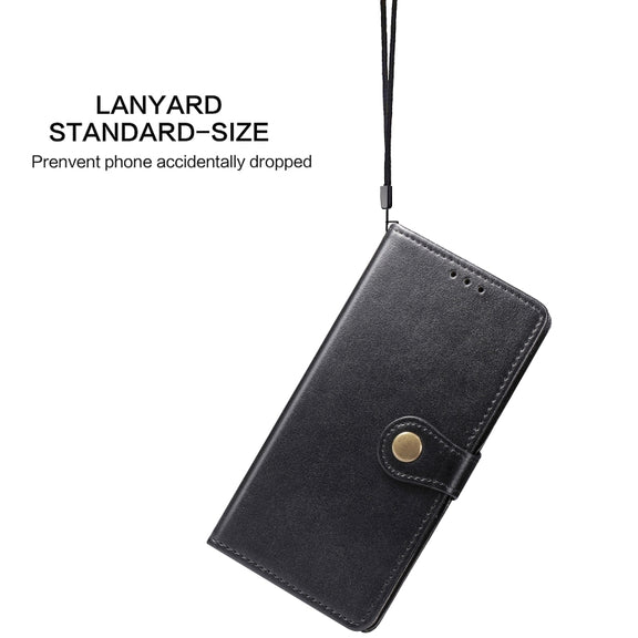 For OPPO A52/A72/A92 Retro Solid Color Leather Buckle Phone Case with Lanyard & Photo Frame & Card Slot & Wallet & Stand Function(Black)
