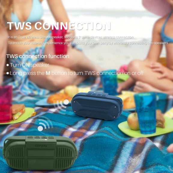 NewRixing NR-3023 Portable Stereo Wireless Bluetooth Speaker, Built-in Microphone, Support TF Card / FM(Green)