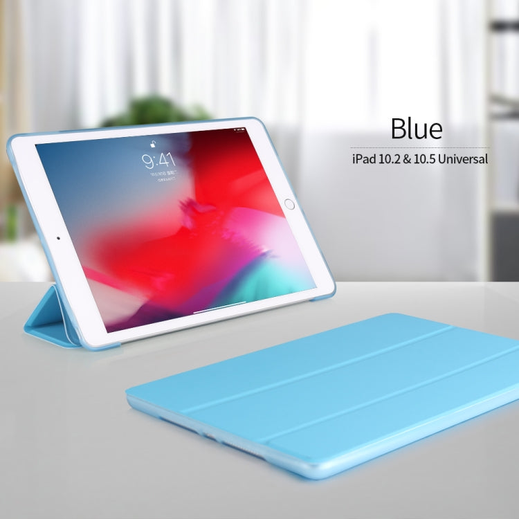 Three-folding Surface PU Leather TPU Matte Soft Bottom Case with Holder & Sleep / Wake-up Function For iPad 10.2 2021 / 2020 / 2019 / iPad Pro 10.5 inch(Sky blue)