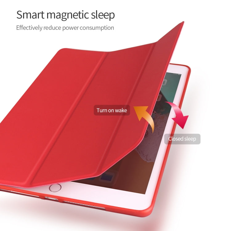 Three-folding Surface PU Leather TPU Matte Soft Bottom Case with Holder & Sleep / Wake-up Function For iPad 10.2 2021 / 2020 / 2019 / iPad Pro 10.5 inch(Sky blue)