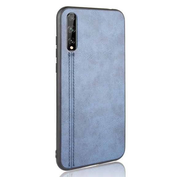 For Huawei P Smart S Shockproof Sewing Cow Pattern Skin PC + PU + TPU Case(Blue)