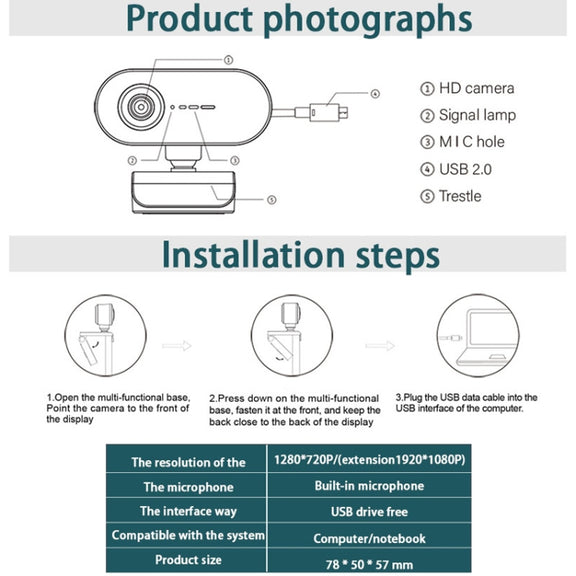 C7 1080PHD Autofocus 360-Degrees Rotation Lens Live Broadcast USB Driver-free WebCamera with Mic