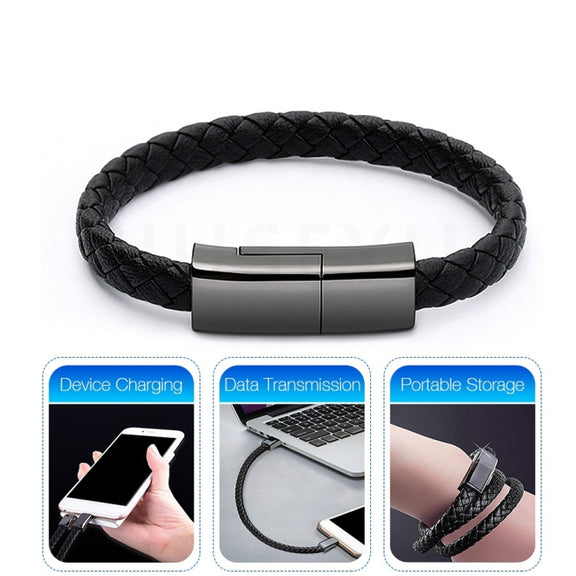 XJ-27 3A USB to USB-C / Type-C Creative Bracelet Data Cable, Cable Length: 22.5cm(Black)