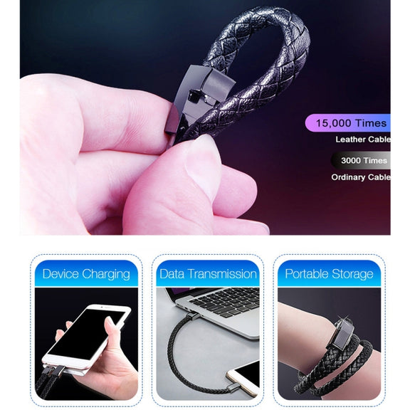 XJ-27 3A USB to USB-C / Type-C Creative Bracelet Data Cable, Cable Length: 22.5cm(Black)