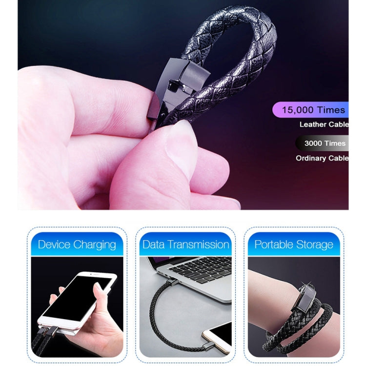 XJ-27 3A USB to USB-C / Type-C Creative Bracelet Data Cable, Cable Length: 22.5cm(Black)
