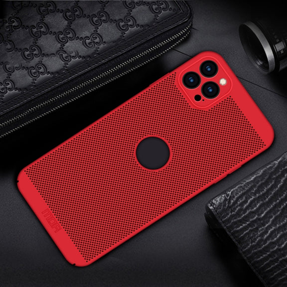 For iPhone 12 Pro Max MOFi Honeycomb Texture Breathable PC Shockproof Protective Back Cover Case(Red)
