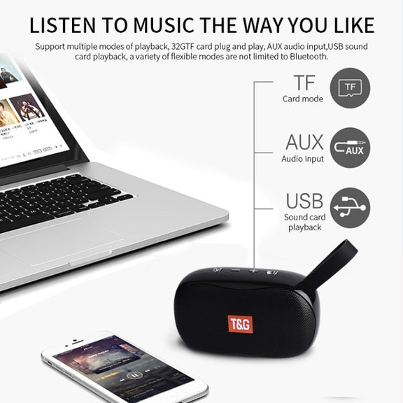 T&G TG173 TWS Subwoofer Bluetooth Speaker With Braided Cord, Support USB / AUX / TF Card / FM(Green)