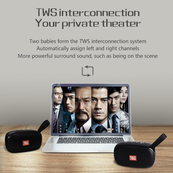 T&G TG173 TWS Subwoofer Bluetooth Speaker With Braided Cord, Support USB / AUX / TF Card / FM(Green)