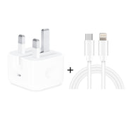 A2344 20W PD 3.0 Type-C / USB-C Folding Travel Charger + USB-C / Type-C to 8 Pin Fast Charging Data Cable Set, UK Plug, Length: 2m