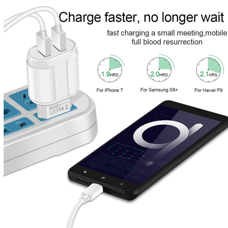 Dual USB Portable Travel Charger + 1 Meter USB to 8 Pin Data Cable, US Plug(White)