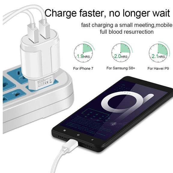 Dual USB Portable Travel Charger + 1 Meter USB to 8 Pin Data Cable, US Plug(White)