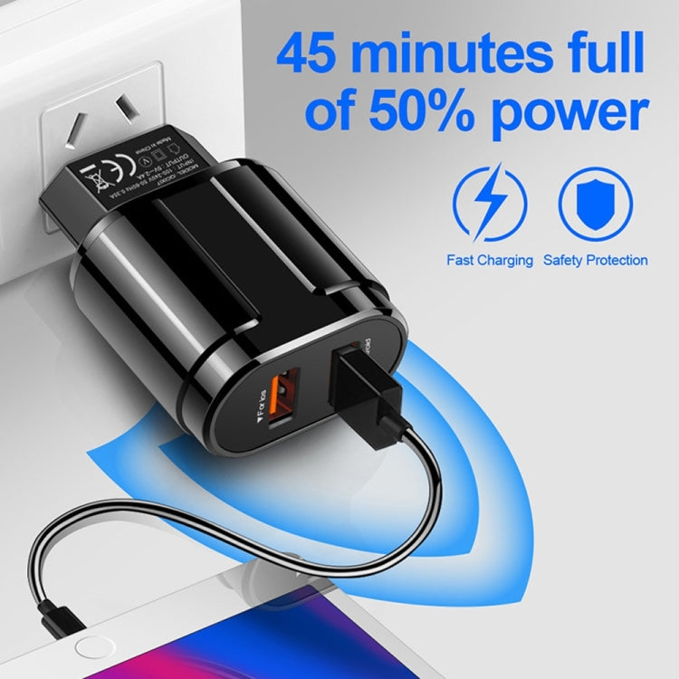 Dual USB Portable Travel Charger + 1 Meter USB to 8 Pin Data Cable, US Plug(White)