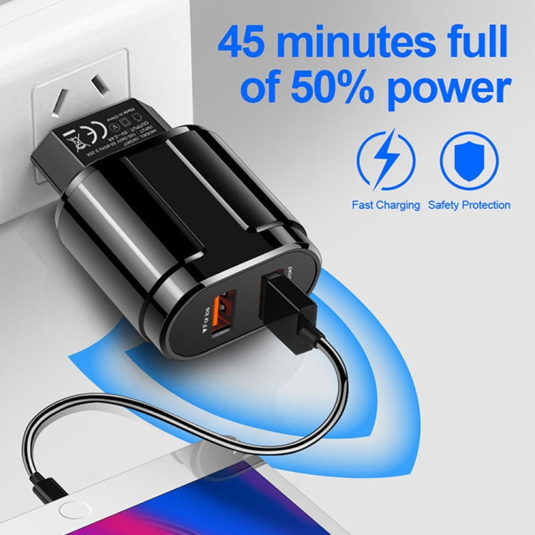 Dual USB Portable Travel Charger + 1 Meter USB to 8 Pin Data Cable, EU Plug(Black)