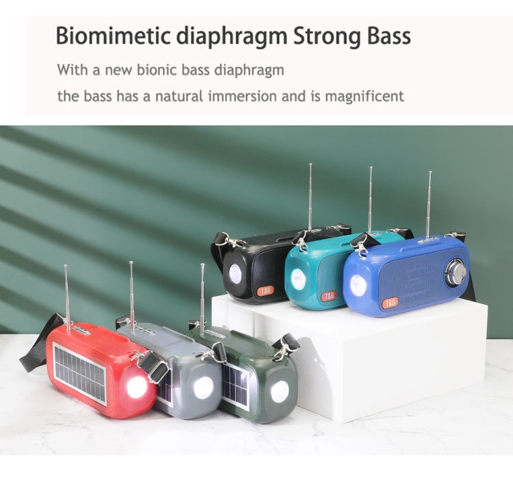 T&G TG613 TWS Solar Portable Bluetooth Speakers with LED Flashlight, Support TF Card / FM / AUX / U Disk(Red)