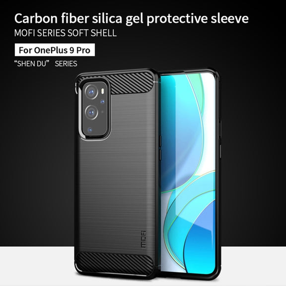 For OnePlus 9 Pro MOFI Gentleness Series Brushed Texture Carbon Fiber Soft TPU Case(Black)