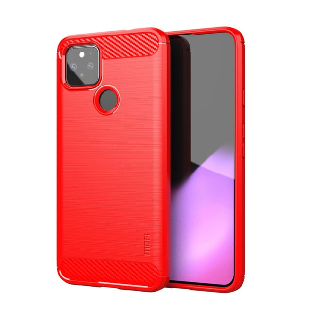 For Google Pixel 5a 5G MOFI Gentleness Series Brushed Texture Carbon Fiber Soft TPU Case(Red)
