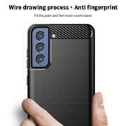 For Samsung Galaxy S21 FE MOFI Gentleness Series Brushed Texture Carbon Fiber Soft TPU Case(Black)