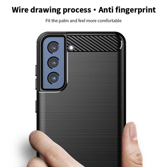 For Samsung Galaxy S21 FE MOFI Gentleness Series Brushed Texture Carbon Fiber Soft TPU Case(Black)