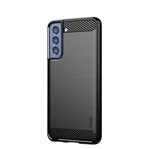For Samsung Galaxy S21 FE MOFI Gentleness Series Brushed Texture Carbon Fiber Soft TPU Case(Black)