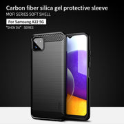 For Samsung Galaxy A22 5G MOFI Gentleness Series Brushed Texture Carbon Fiber Soft TPU Case(Blue)