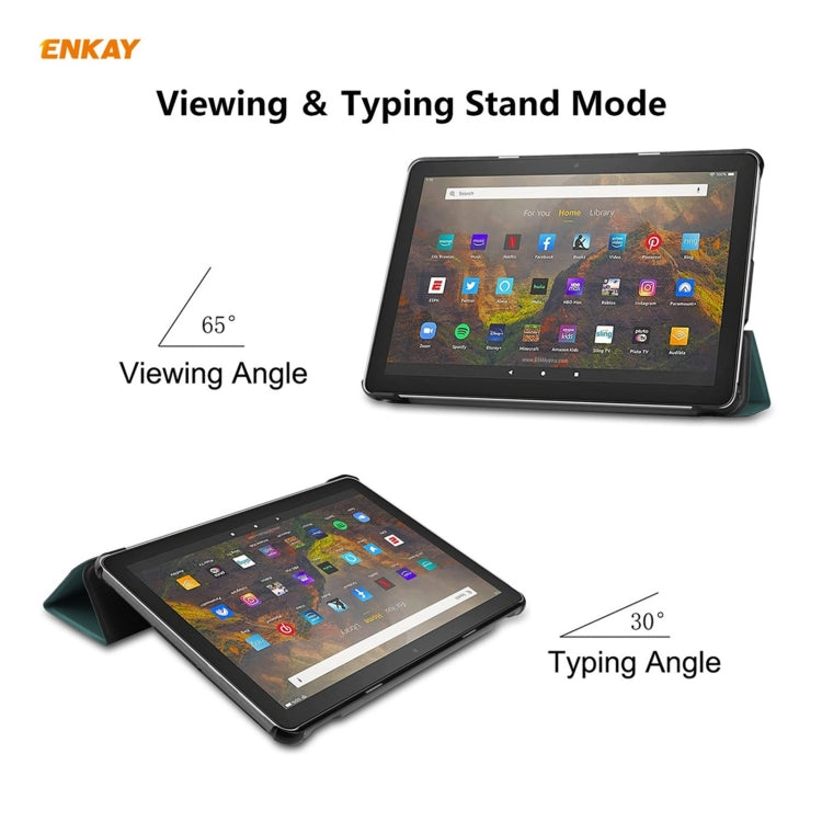 ENKAY PU Leather + Plastic Smart Case with Three-folding Holder for Amazon Fire HD 10 / 10 Plus (2021)(Green)
