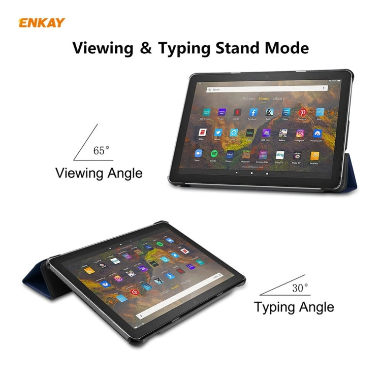 ENKAY PU Leather + Plastic Smart Case with Three-folding Holder for Amazon Fire HD 10 / 10 Plus (2021)(Dark Blue)