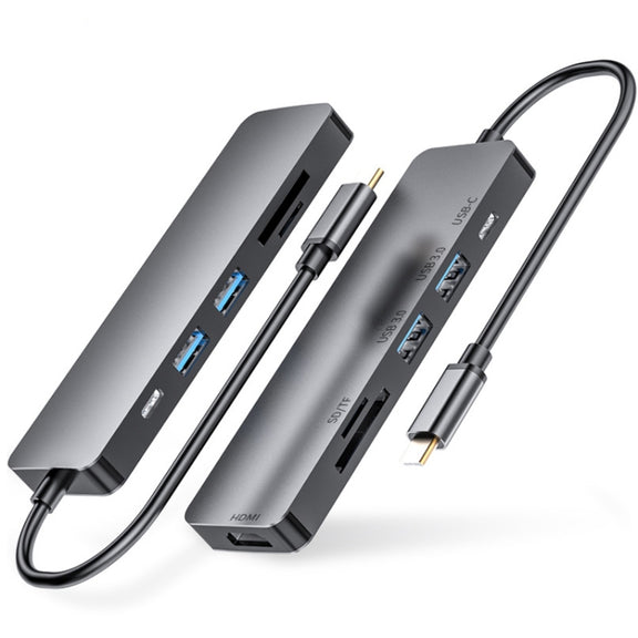6 in 1 Type C to HDMI + USB 3.0 + Type C + SD/TF Docking Station Multi-function HUB