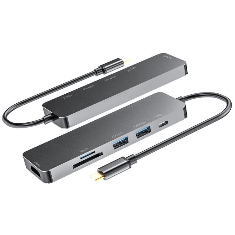 6 in 1 Type C to HDMI + USB 3.0 + Type C + SD/TF Docking Station Multi-function HUB