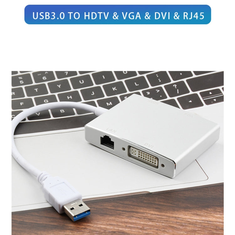 WS-03 4 in 1 USB 3.0 to VGA + HDMI + DVI + RJ45 Network Card Ethernet Converter