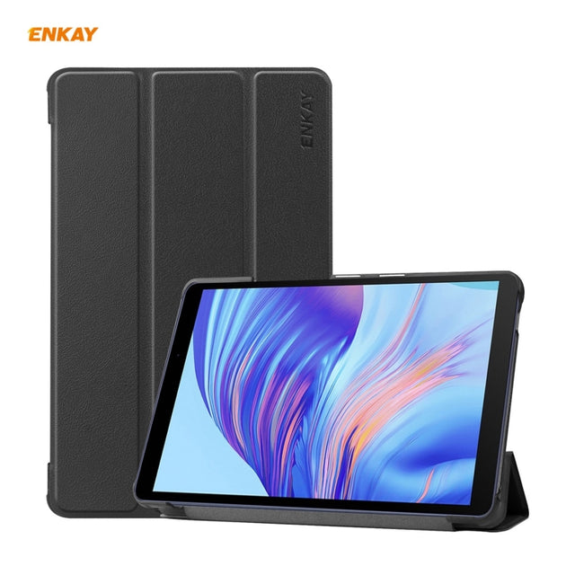 ENKAY PU Leather + Plastic Case with Three-folding Holder for Huawei MatePad T8 / Honor Tablet X7(Black)