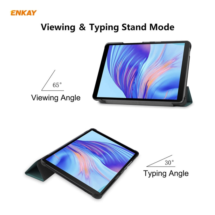 ENKAY PU Leather + Plastic Case with Three-folding Holder for Huawei MatePad T8 / Honor Tablet X7(Green)
