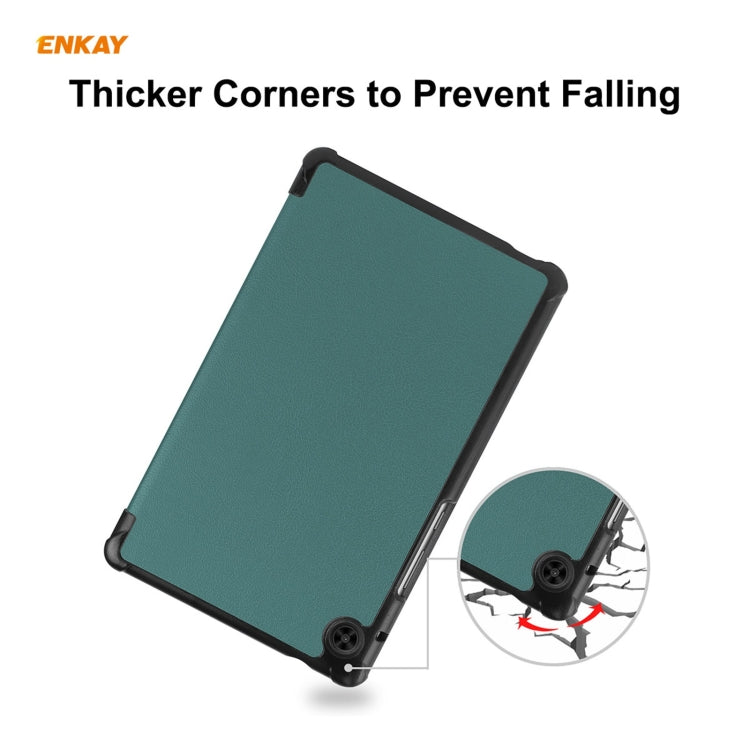 ENKAY PU Leather + Plastic Case with Three-folding Holder for Huawei MatePad T8 / Honor Tablet X7(Green)