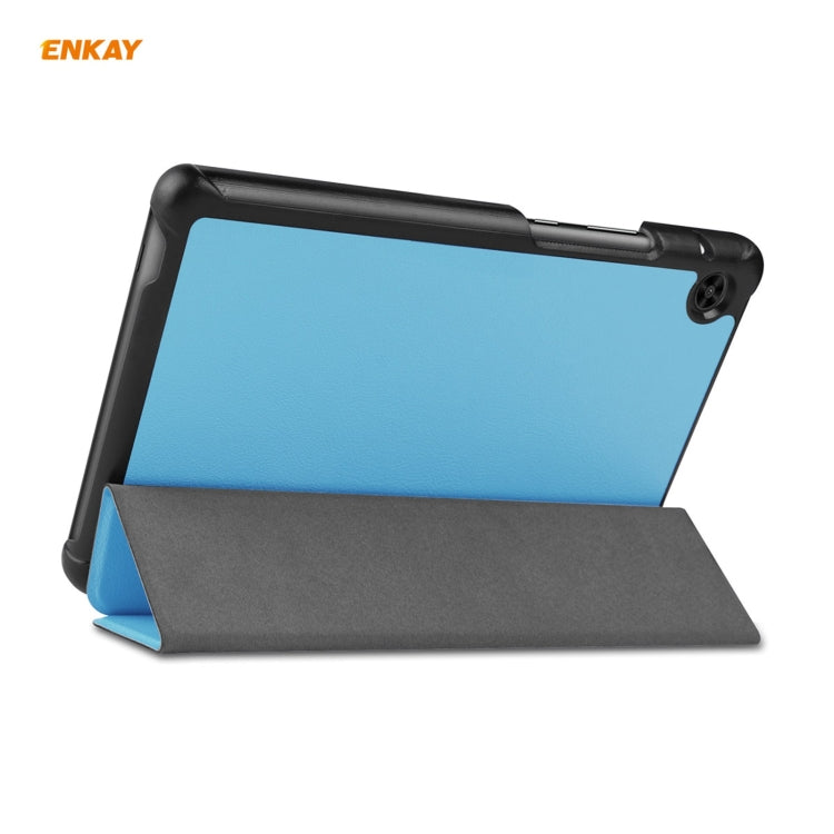 ENKAY PU Leather + Plastic Case with Three-folding Holder for Huawei MatePad T8 / Honor Tablet X7(Light Blue)