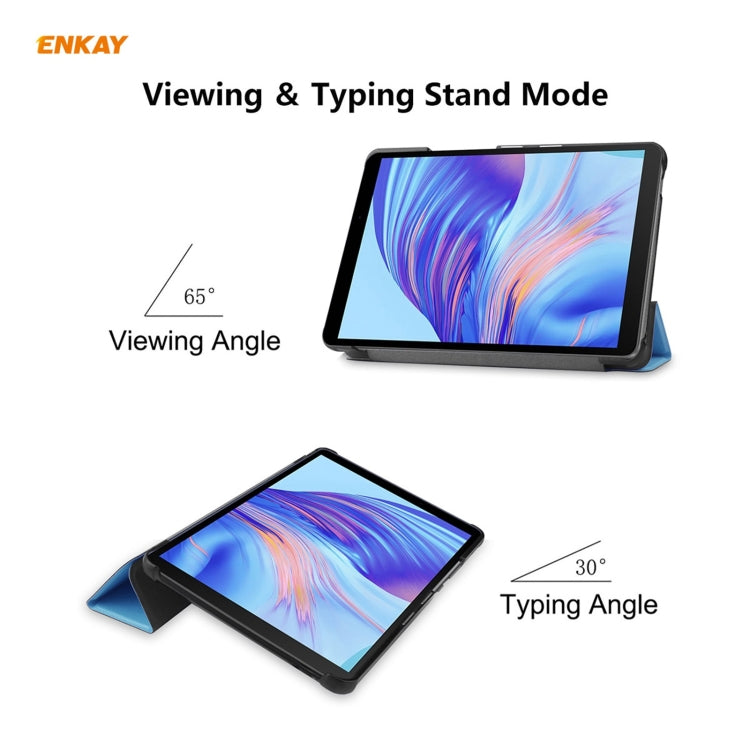 ENKAY PU Leather + Plastic Case with Three-folding Holder for Huawei MatePad T8 / Honor Tablet X7(Light Blue)