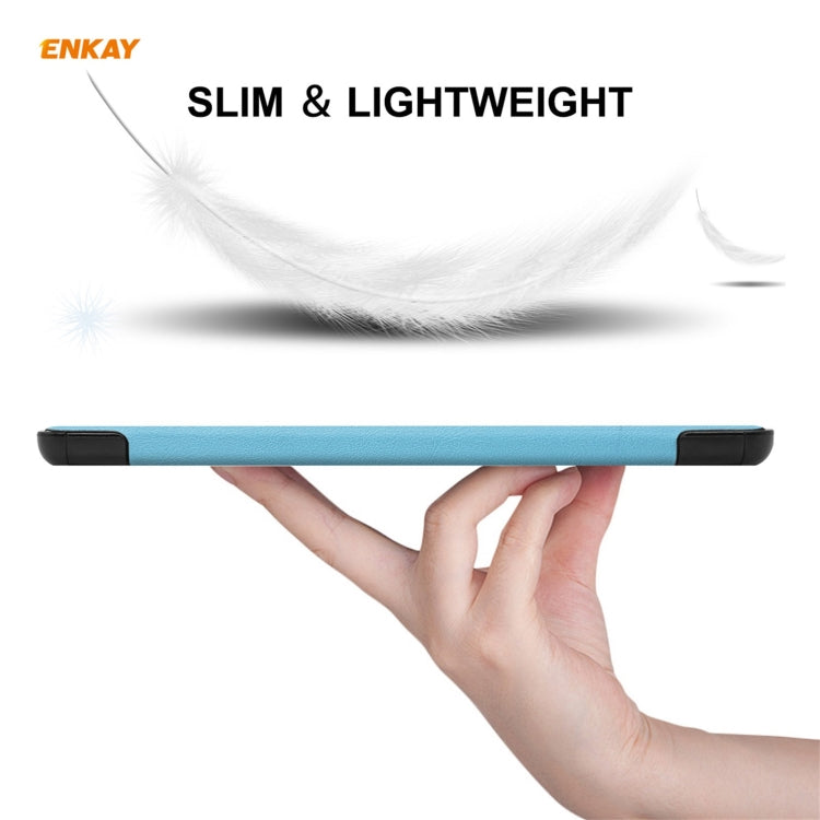 ENKAY PU Leather + Plastic Case with Three-folding Holder for Huawei MatePad T8 / Honor Tablet X7(Light Blue)