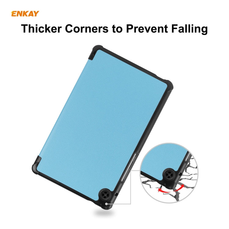 ENKAY PU Leather + Plastic Case with Three-folding Holder for Huawei MatePad T8 / Honor Tablet X7(Light Blue)