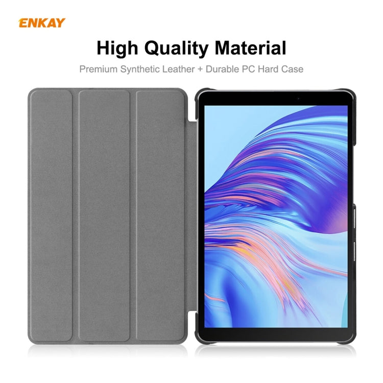 ENKAY PU Leather + Plastic Case with Three-folding Holder for Huawei MatePad T8 / Honor Tablet X7(Light Blue)